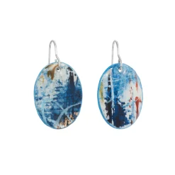 Tomfoolery Resin Coated Oval Drop Earrings in Dusty Blue Online