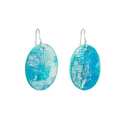 Tomfoolery Resin Coated Oval Drop Earrings in Aqua Blue New