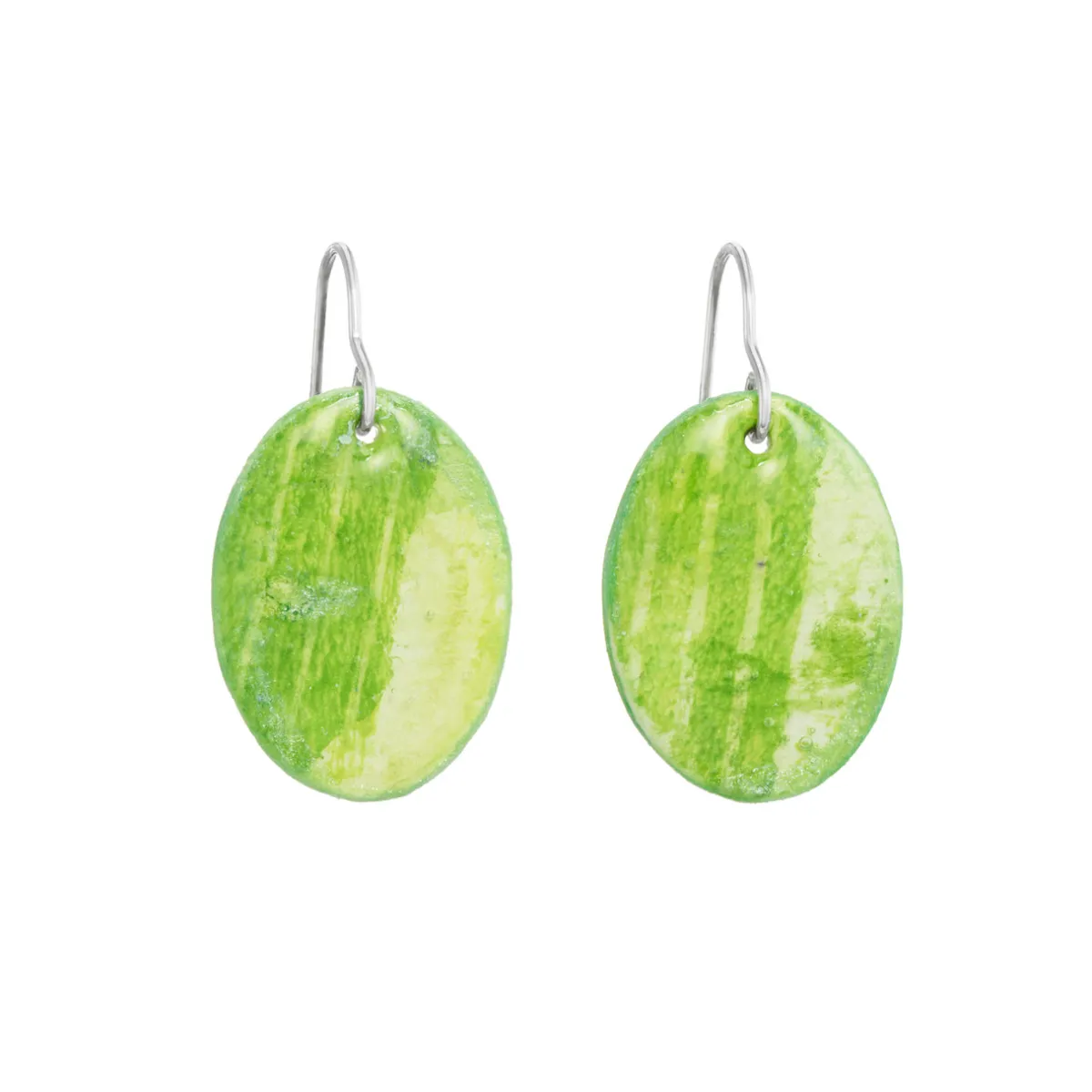 Tomfoolery Resin Coated Oval Drop Earrings in Green Outlet