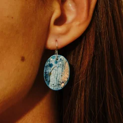 Tomfoolery Resin Coated Oval Drop Earrings in Green Outlet