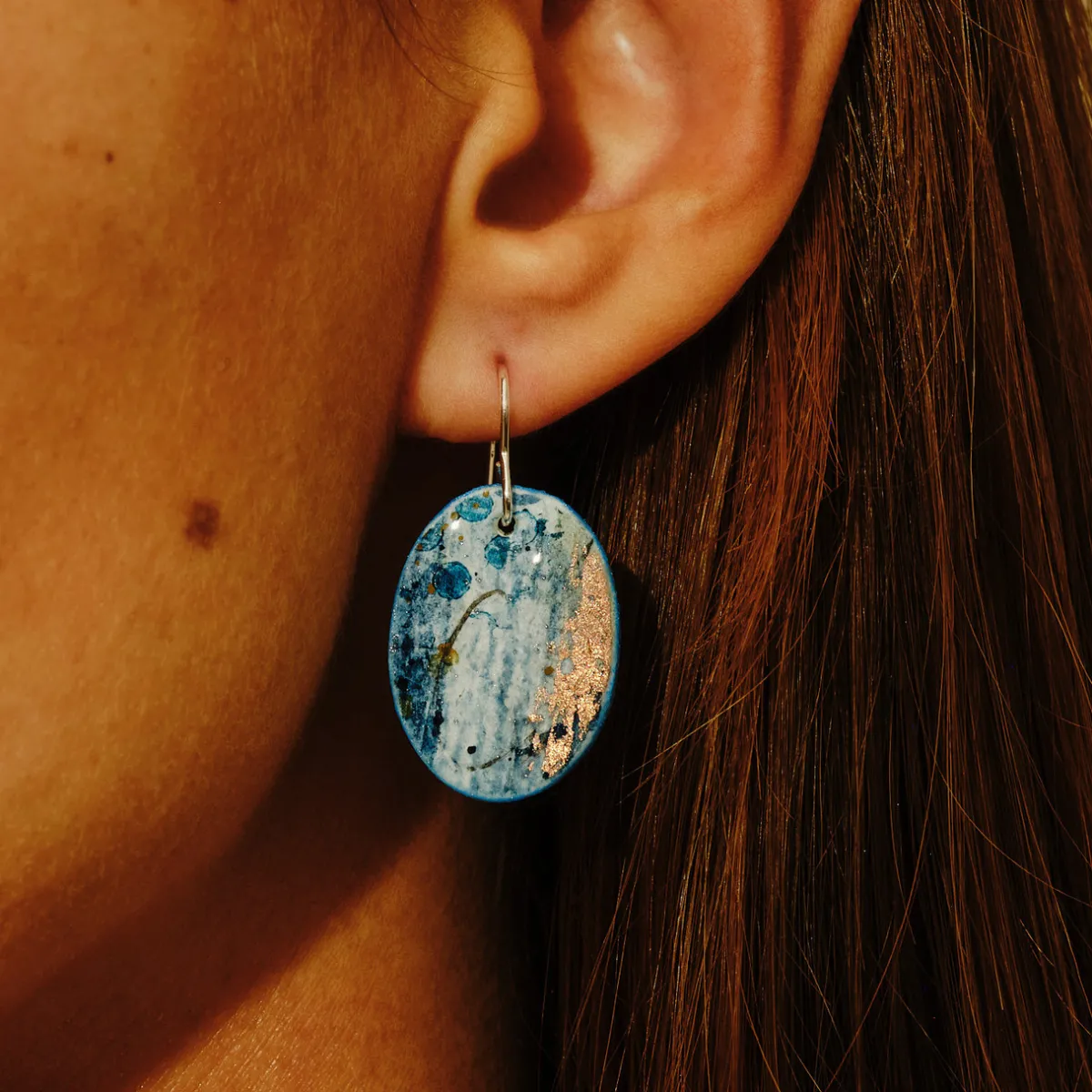 Tomfoolery Resin Coated Oval Drop Earrings in Green Outlet