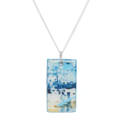 Tomfoolery Resin Coated Rectangle Pendant in Dusty Blue Sale