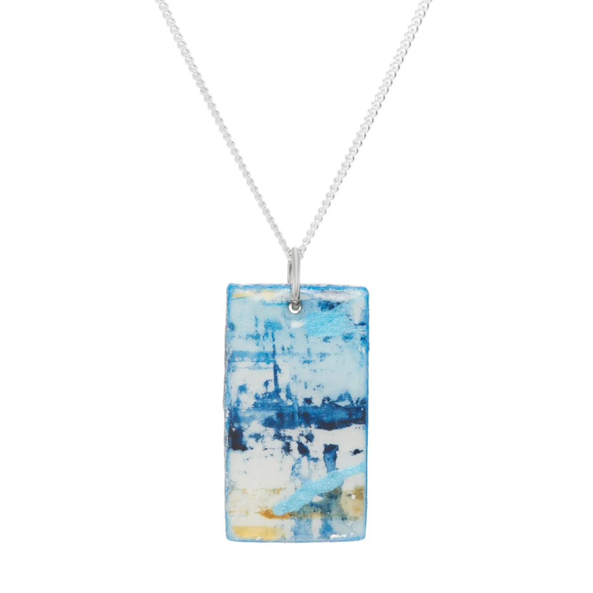 Tomfoolery Resin Coated Rectangle Pendant in Dusty Blue Sale