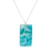 Tomfoolery Resin Coated Rectangle Pendant in Aqua Blue Hot