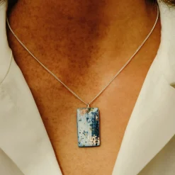 Tomfoolery Resin Coated Rectangle Pendant in Aqua Blue Hot