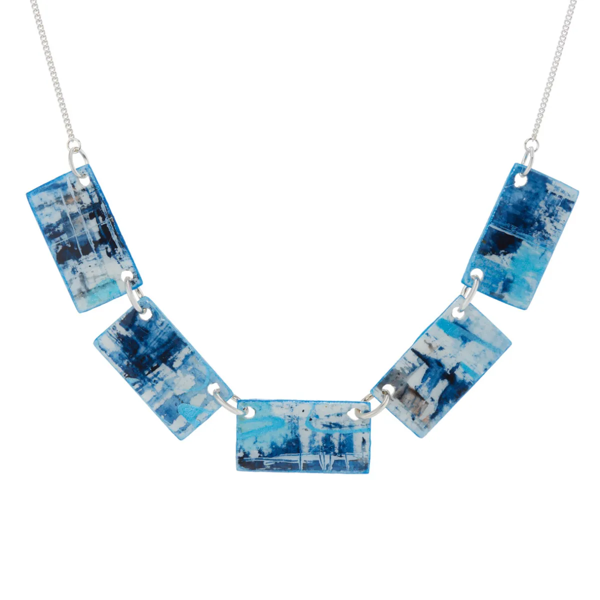 Tomfoolery Resin Coated Rectangle Statement Necklace in Dusty Blue Discount