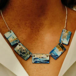 Tomfoolery Resin Coated Rectangle Statement Necklace in Dusty Blue Discount