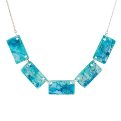 Tomfoolery Resin Coated Rectangle Statement Necklace in Aqua Blue Hot