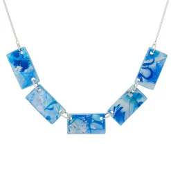 Tomfoolery Resin Coated Rectangle Statement Necklace in Sky Blue Clearance