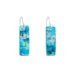 Tomfoolery Resin Coated Rectangular Drop Earrings in Aqua Blue New
