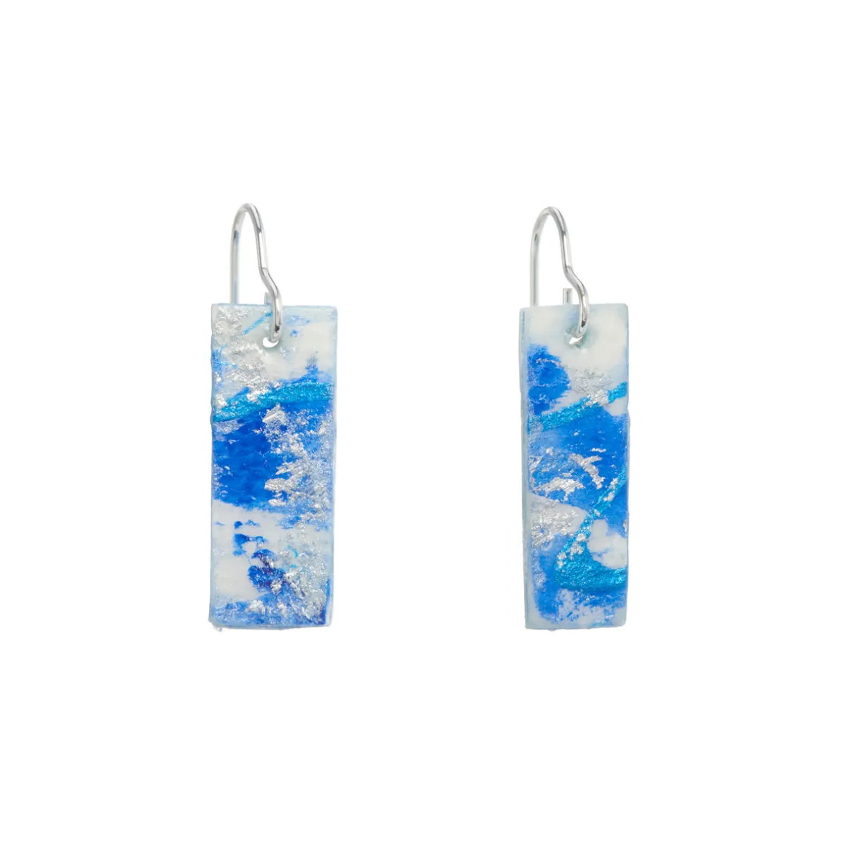 Tomfoolery Resin Coated Rectangular Drop Earrings in Sky Blue Clearance