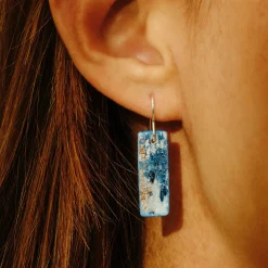 Tomfoolery Resin Coated Rectangular Drop Earrings in Sky Blue Clearance