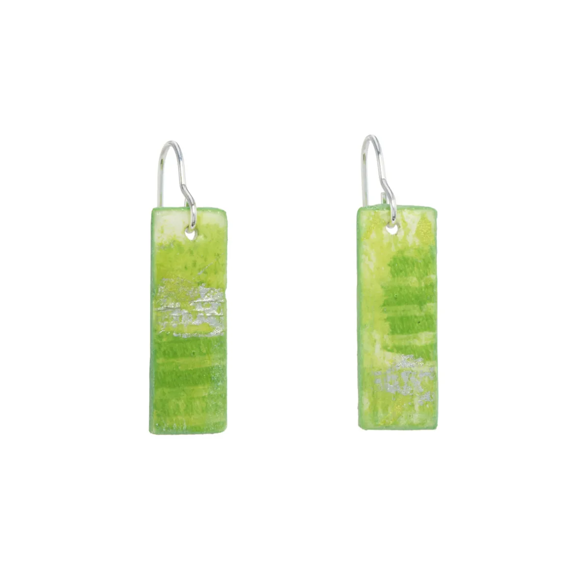 Tomfoolery Resin Coated Rectangular Drop Earrings in Green Clearance