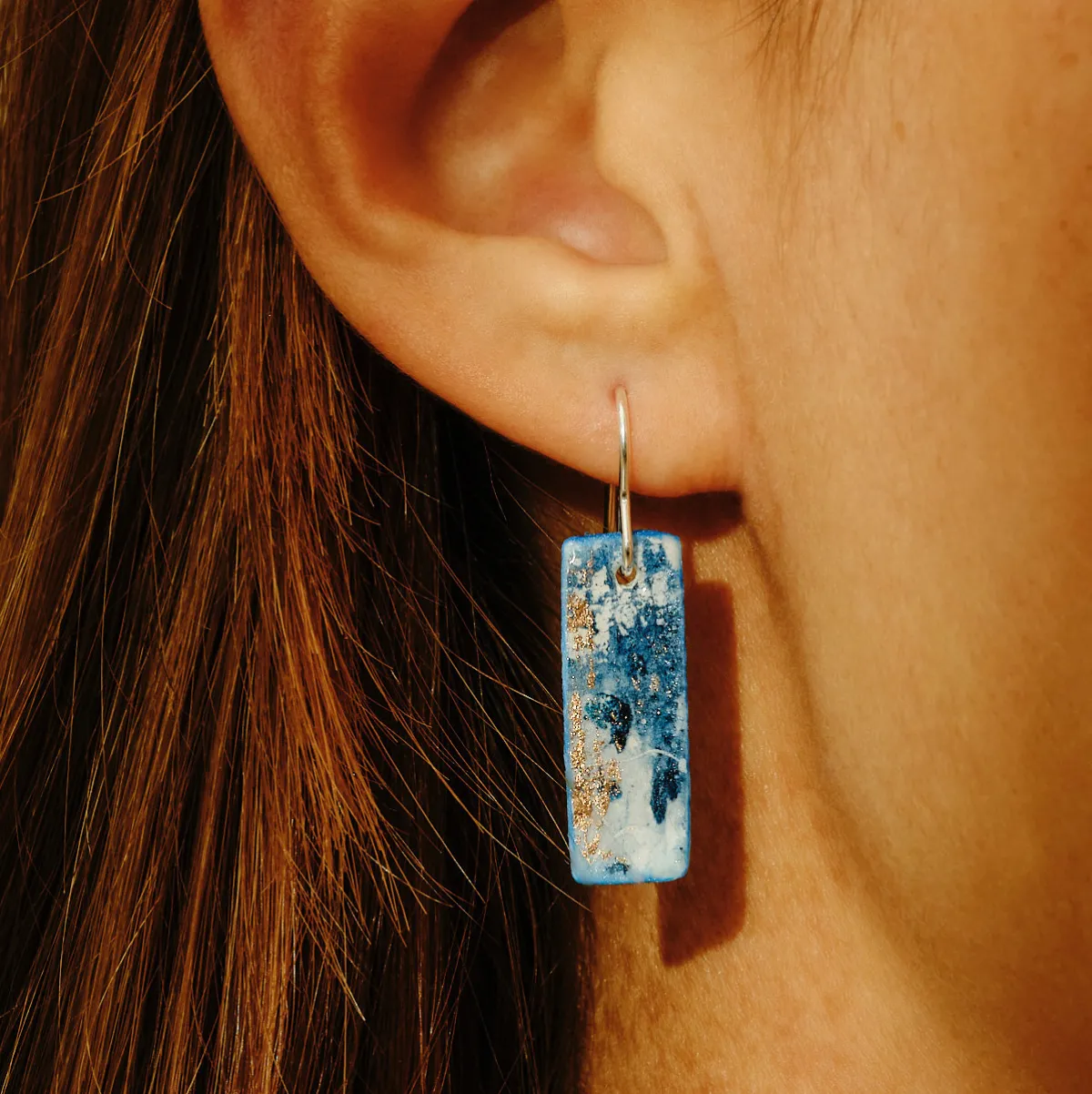 Tomfoolery Resin Coated Rectangular Drop Earrings in Green Clearance