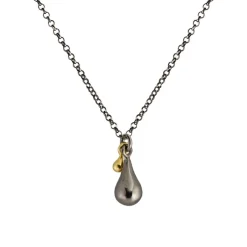 Tomfoolery Rhodium Plated Silver & 14ct Gold Double Pebble Pendant Clearance