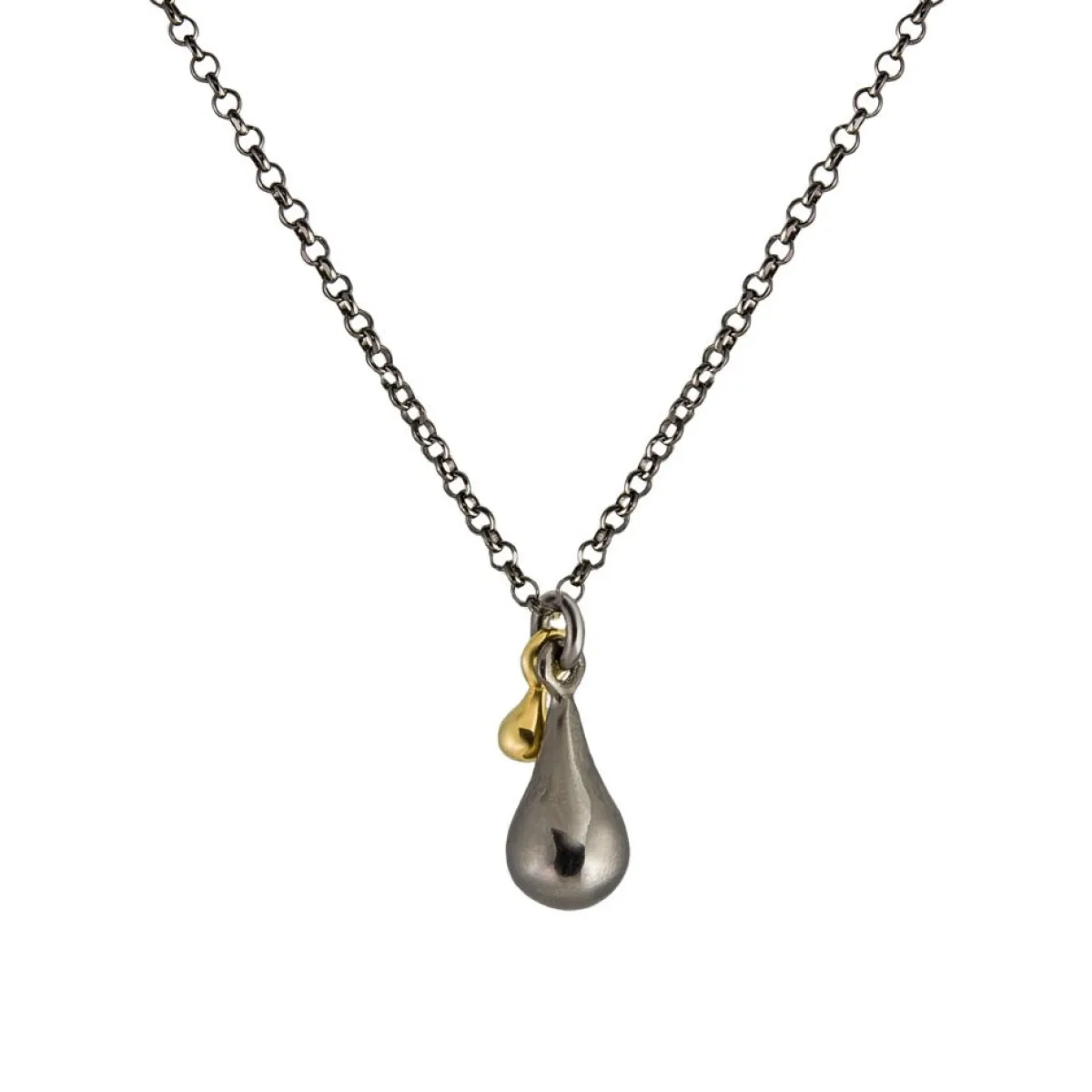 Tomfoolery Rhodium Plated Silver & 14ct Gold Double Pebble Pendant Clearance
