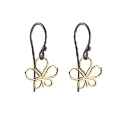 Tomfoolery Rhodium Plated Silver and 14ct Gold Wide Leaf Hook Earrings Hot