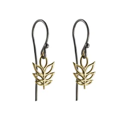 Tomfoolery Rhodium Plated Silver and 14ct Gold Tall Leaf Hook Earrings Hot