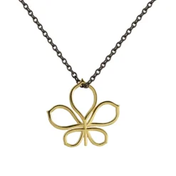 Tomfoolery Rhodium Plated Silver and 14ct Gold Wide Leaf Pendant Necklace Hot