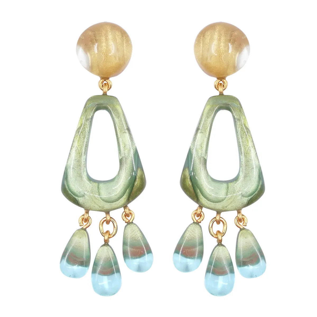 Tomfoolery Rosanna Tassel Resin Drop Earrings in Fjord Green Discount