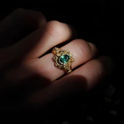 Tomfoolery Rosarium Green Tourmaline, Black Diamond & Sapphire Ring New