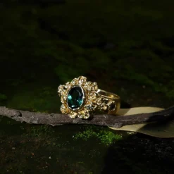 Tomfoolery Rosarium Green Tourmaline, Black Diamond & Sapphire Ring New