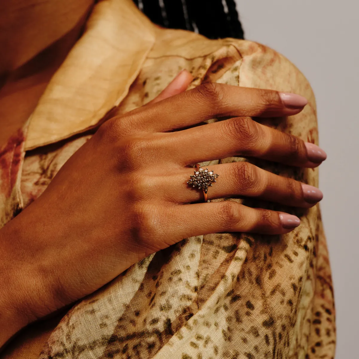 Tomfoolery Rose Gold Cognac Diamond Cluster Ring Online