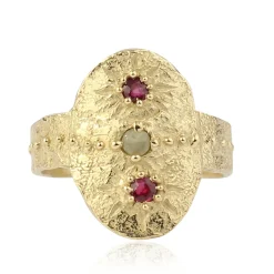 Tomfoolery Ruby & Milky Diamond Rustic Shield Ring Hot