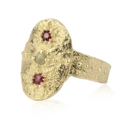 Tomfoolery Ruby & Milky Diamond Rustic Shield Ring Hot