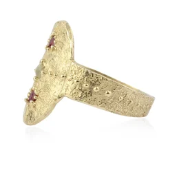 Tomfoolery Ruby & Milky Diamond Rustic Shield Ring Hot