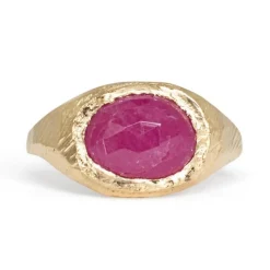 Tomfoolery Ruby Brushed Signet Ring Clearance