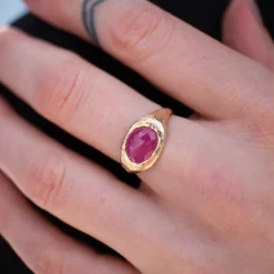 Tomfoolery Ruby Brushed Signet Ring Clearance
