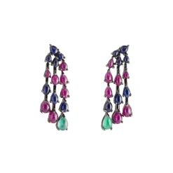 Tomfoolery Ruby, Sapphire & Emerald Black Rhodium-Plated Silver Drop Earrings Outlet