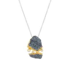 Tomfoolery Rustic Oxidised Silver & White Sapphire Pendant New