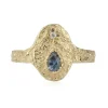 Tomfoolery Rustic Pear Sapphire & Diamond Shield Ring Fashion