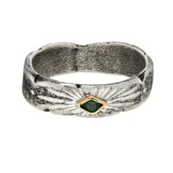Tomfoolery Rustic Silver Signature Band with Emerald Discount