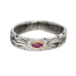 Tomfoolery Rustic Silver Signature Band with Ruby Discount