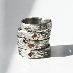 Tomfoolery Rustic Silver Signature Band with Ruby Discount