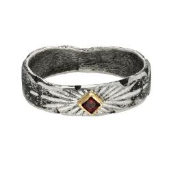Tomfoolery Rustic Silver Signature Band with Garnet Clearance