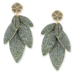 Tomfoolery Sage Green Leaf Beaded Earrings Outlet