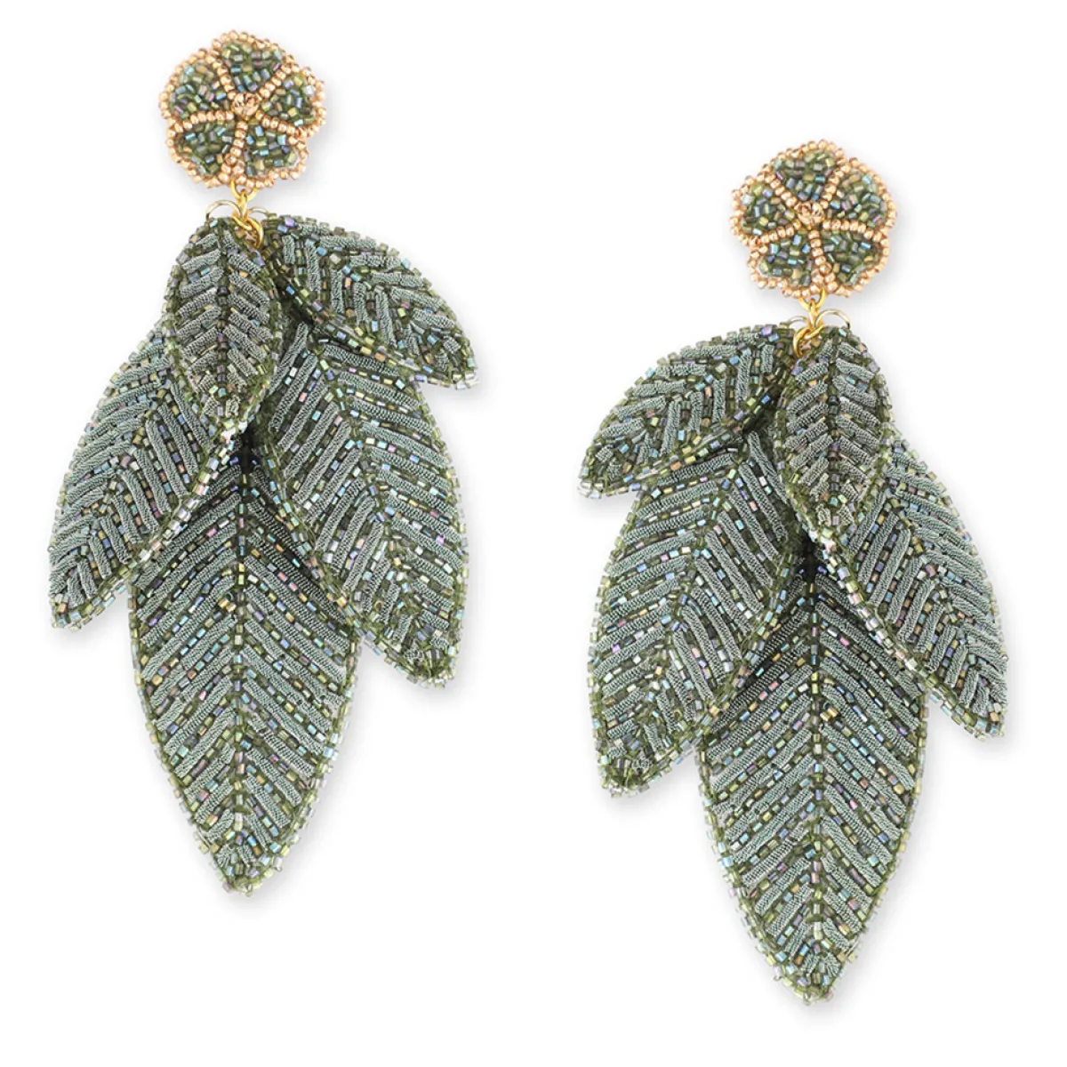 Tomfoolery Sage Green Leaf Beaded Earrings Outlet