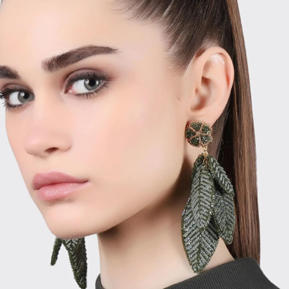 Tomfoolery Sage Green Leaf Beaded Earrings Outlet