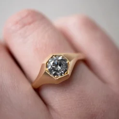 Tomfoolery Salt & Pepper Diamond Faceted Signet Ring Outlet