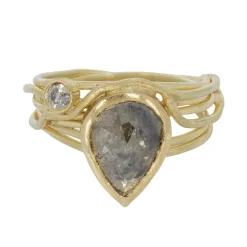 Tomfoolery Salt & Pepper Diamond Open Wrap Ring 18ct Yellow Gold Outlet