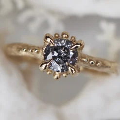 Tomfoolery Salt & Pepper Diamond Solitaire Urchin Ring Clearance