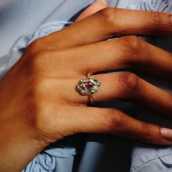 Tomfoolery Salt & Pepper Hexagon Halo Ring Discount