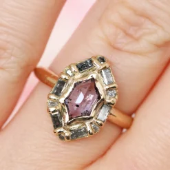 Tomfoolery Salt & Pepper Hexagon Halo Ring Discount