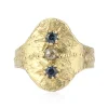 Tomfoolery Sapphire & Milky Diamond Rustic Shield Ring New