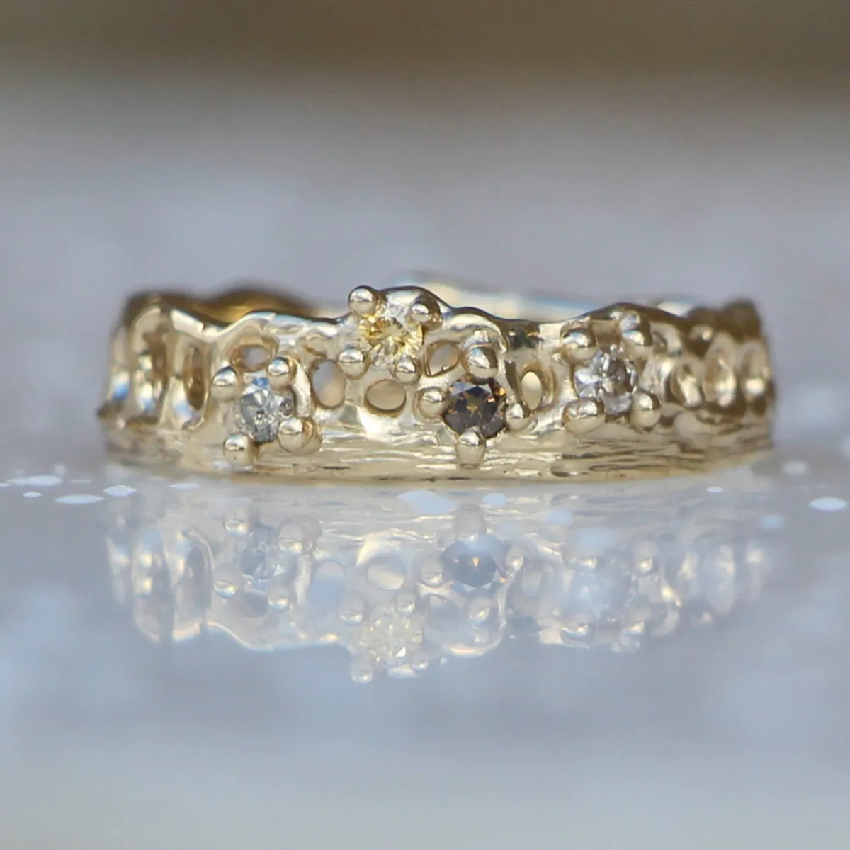 Tomfoolery Scattered Champagne Diamond Coral Ring Fashion