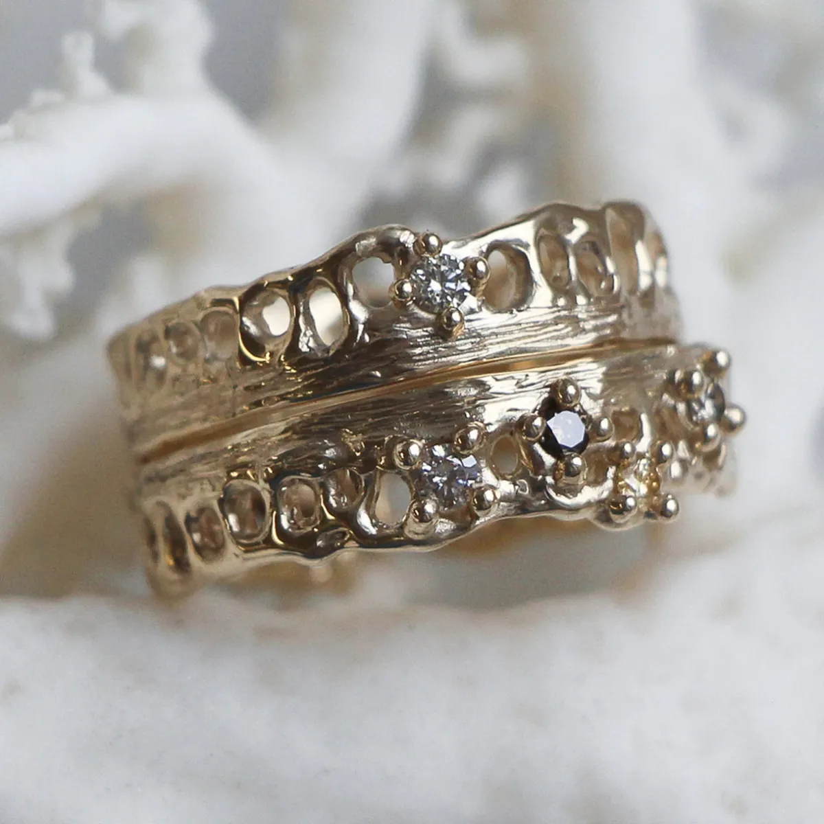 Tomfoolery Scattered Champagne Diamond Coral Ring Fashion
